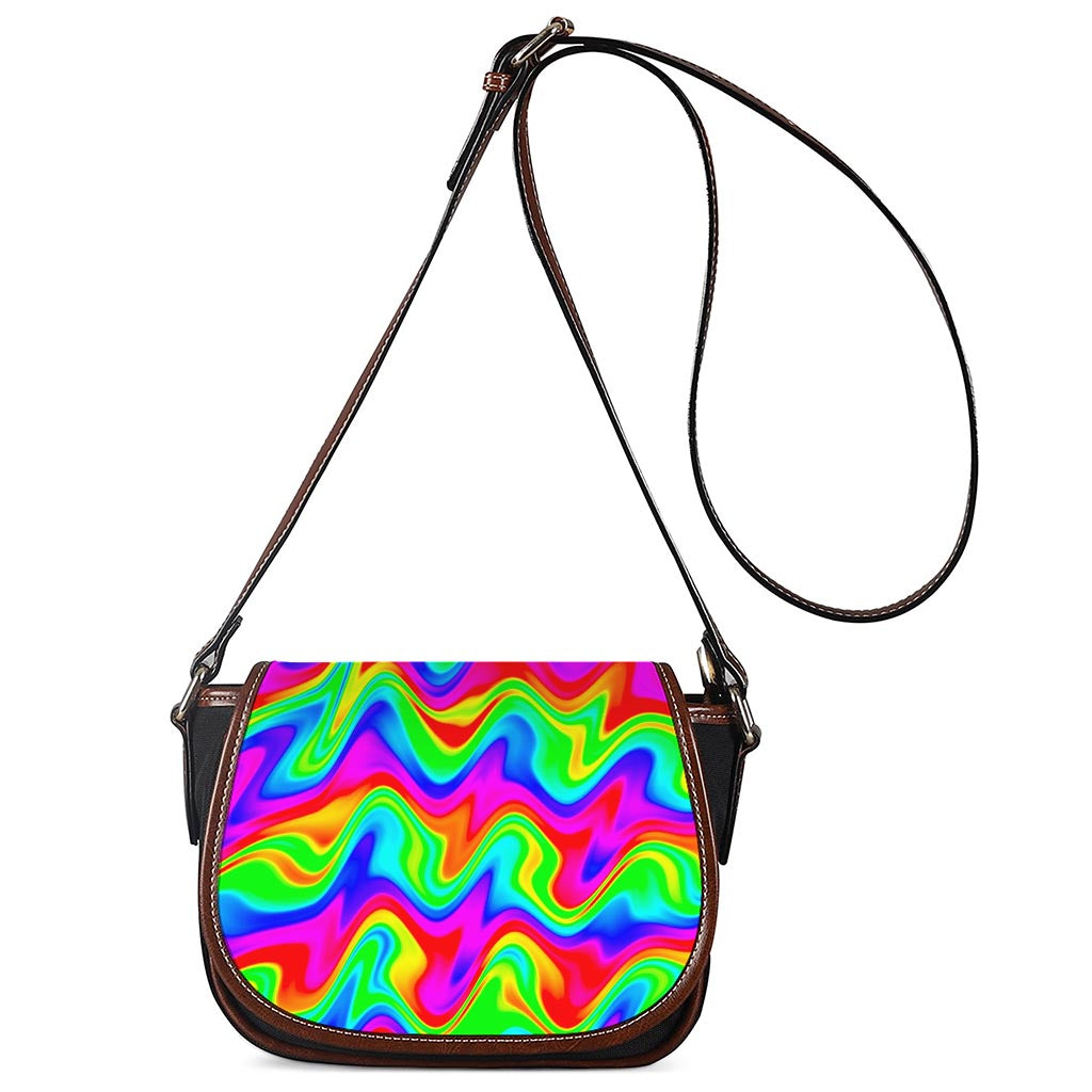 Psychedelic Rainbow Trippy Print Saddle Bag