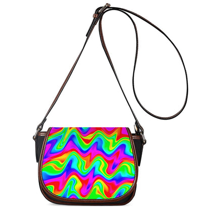 Psychedelic Rainbow Trippy Print Saddle Bag