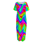 Psychedelic Rainbow Trippy Print Short Sleeve Long Nightdress