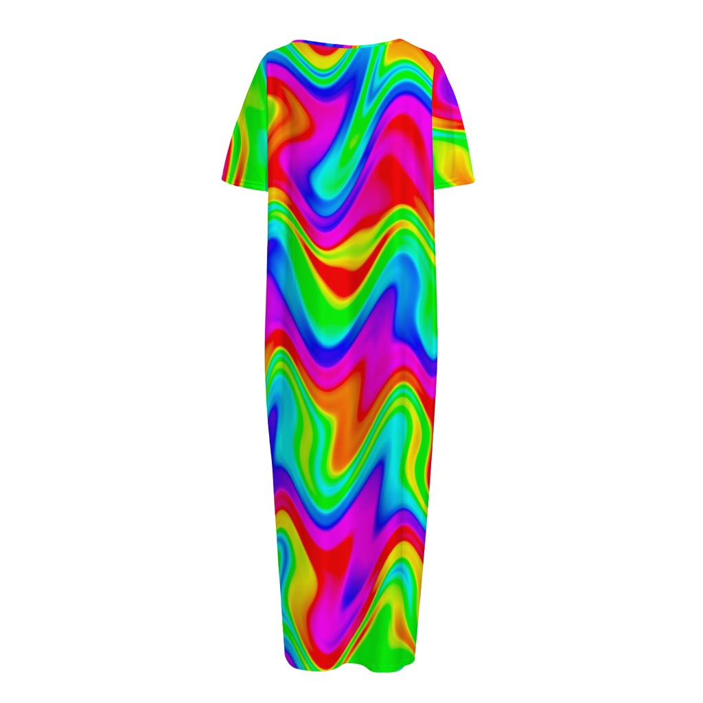 Psychedelic Rainbow Trippy Print Short Sleeve Long Nightdress