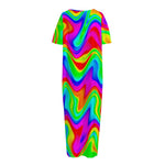 Psychedelic Rainbow Trippy Print Short Sleeve Long Nightdress