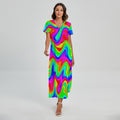 Psychedelic Rainbow Trippy Print Short Sleeve Maxi Dress