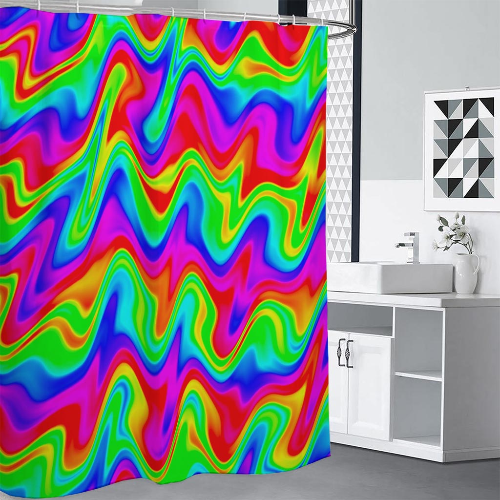 Psychedelic Rainbow Trippy Print Shower Curtain