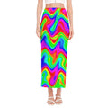 Psychedelic Rainbow Trippy Print Side Slit Maxi Skirt