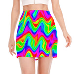 Psychedelic Rainbow Trippy Print Side Slit Mini Skirt