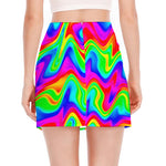 Psychedelic Rainbow Trippy Print Side Slit Mini Skirt