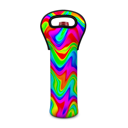 Psychedelic Rainbow Trippy Print Single Neoprene Wine Tote