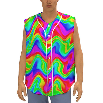 Psychedelic Rainbow Trippy Print Sleeveless Baseball Jersey