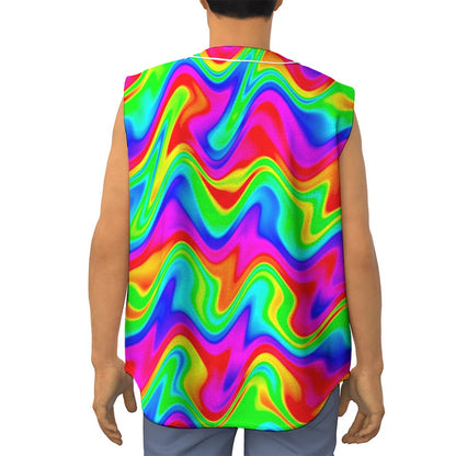 Psychedelic Rainbow Trippy Print Sleeveless Baseball Jersey