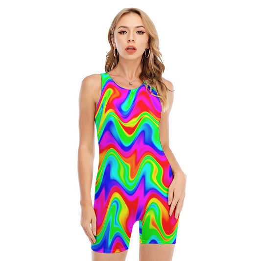 Psychedelic Rainbow Trippy Print Sleeveless One Piece Swimsuit