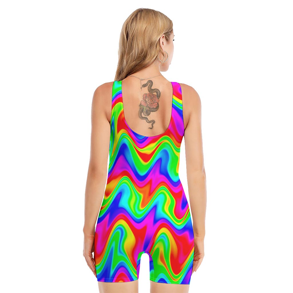 Psychedelic Rainbow Trippy Print Sleeveless One Piece Swimsuit