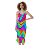 Psychedelic Rainbow Trippy Print Slim Fit Midi Cami Dress