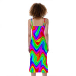 Psychedelic Rainbow Trippy Print Slim Fit Midi Cami Dress