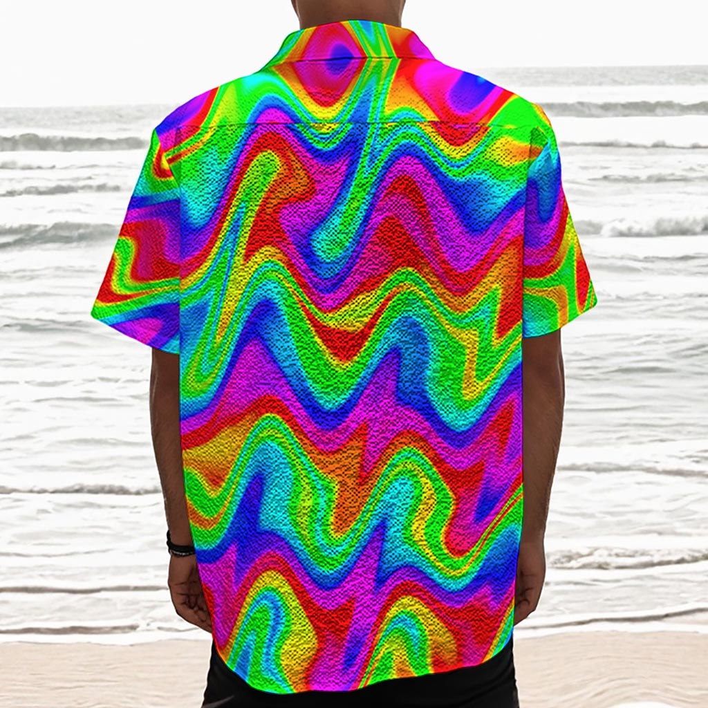 Psychedelic Rainbow Trippy Print Textured Short Sleeve Shirt