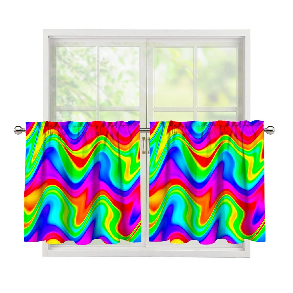 Psychedelic Rainbow Trippy Print Tier Curtains
