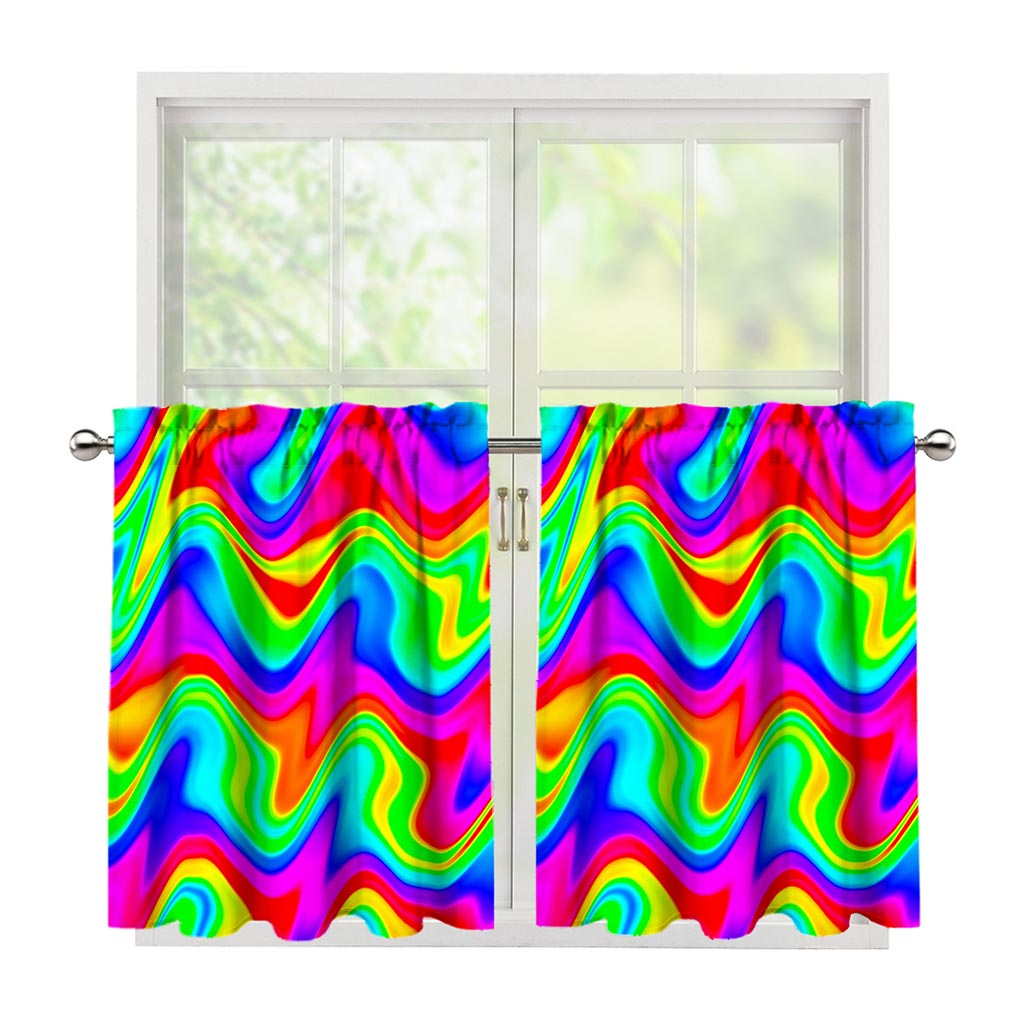 Psychedelic Rainbow Trippy Print Tier Curtains