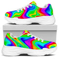 Psychedelic Rainbow Trippy Print White Chunky Shoes