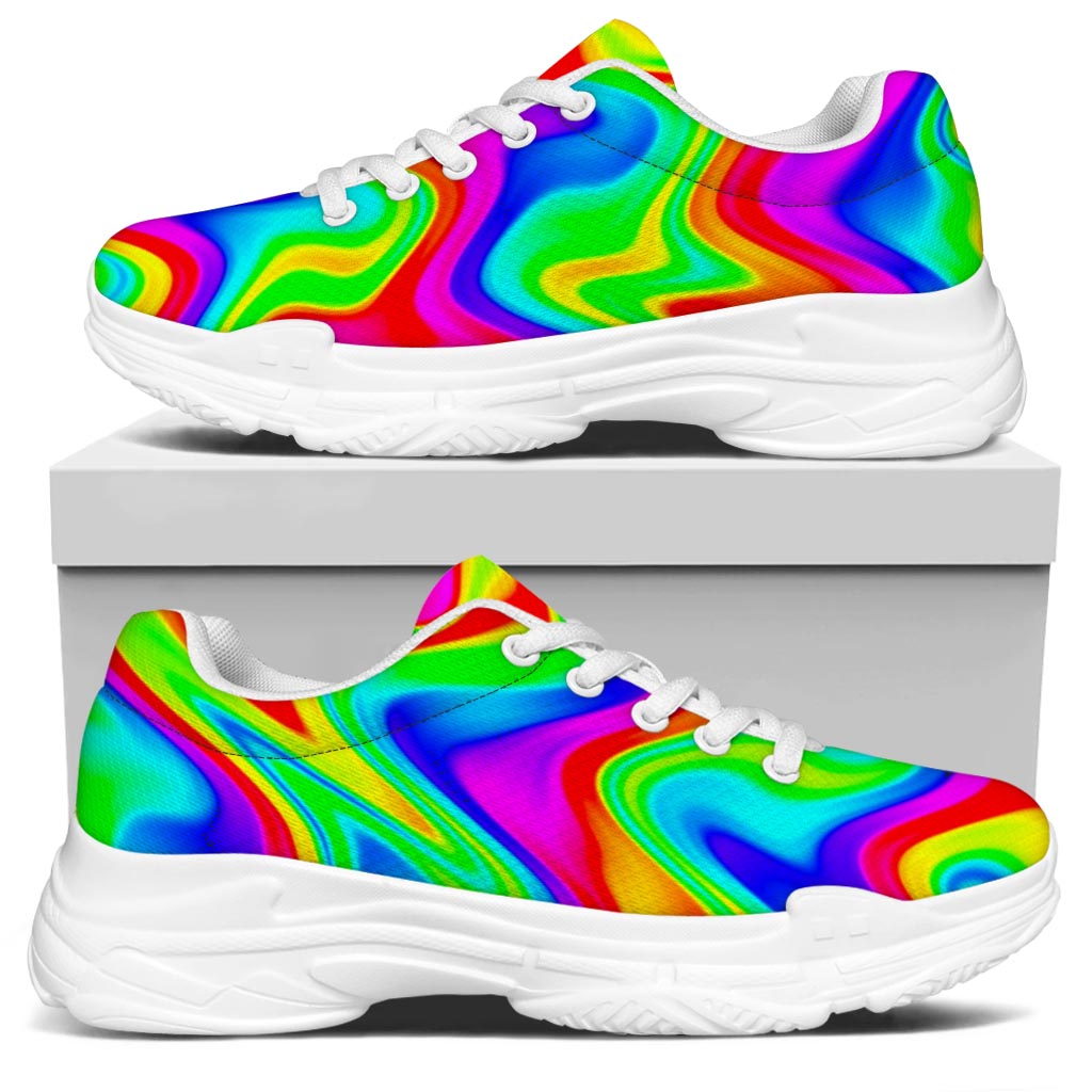 Psychedelic Rainbow Trippy Print White Chunky Shoes