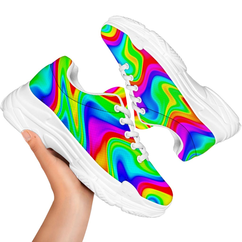 Psychedelic Rainbow Trippy Print White Chunky Shoes
