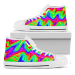 Psychedelic Rainbow Trippy Print White High Top Sneakers