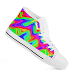 Psychedelic Rainbow Trippy Print White High Top Sneakers