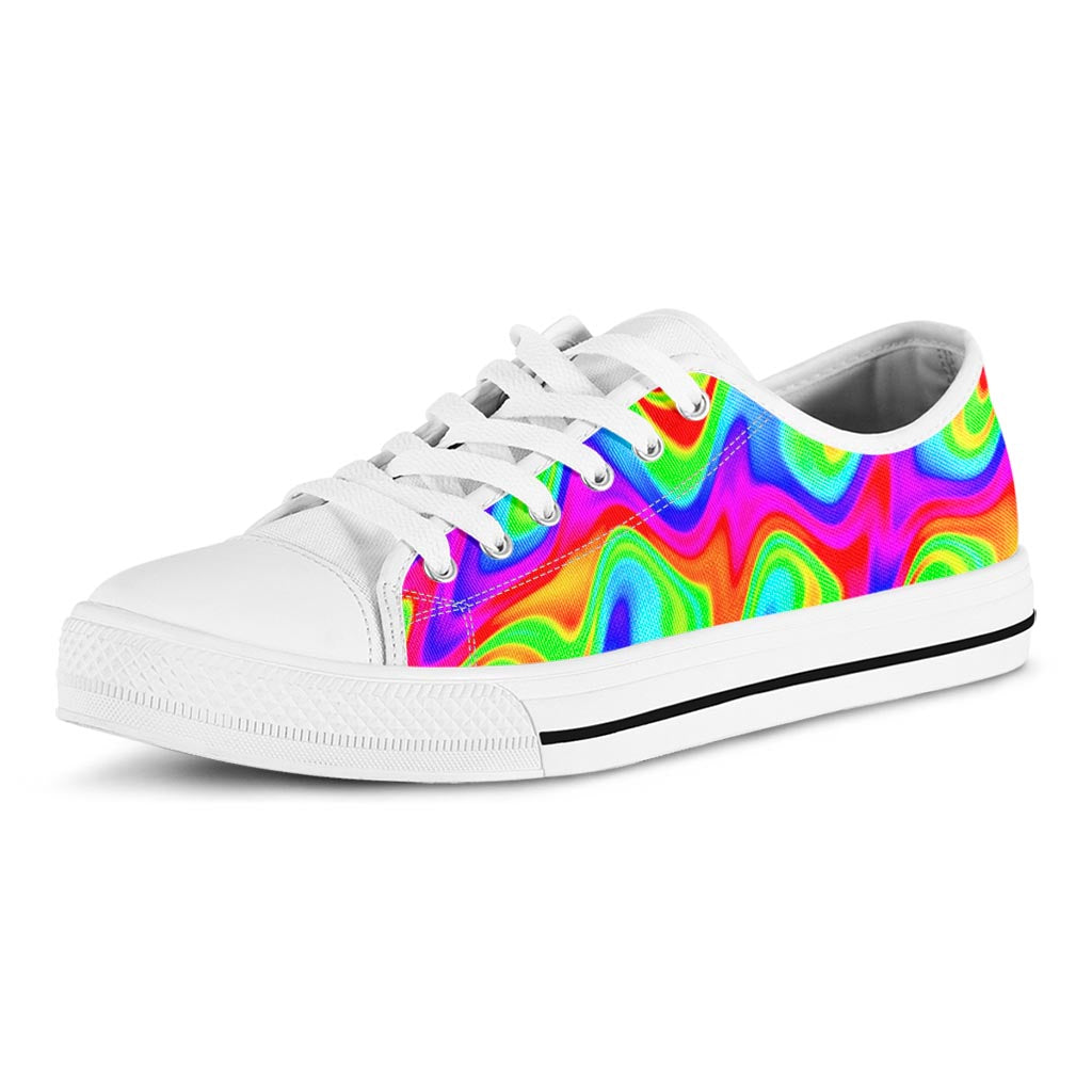 Psychedelic Rainbow Trippy Print White Low Top Sneakers