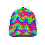 Psychedelic Rainbow Trippy Print White Mesh Trucker Cap