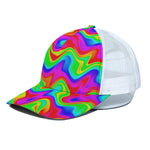 Psychedelic Rainbow Trippy Print White Mesh Trucker Cap