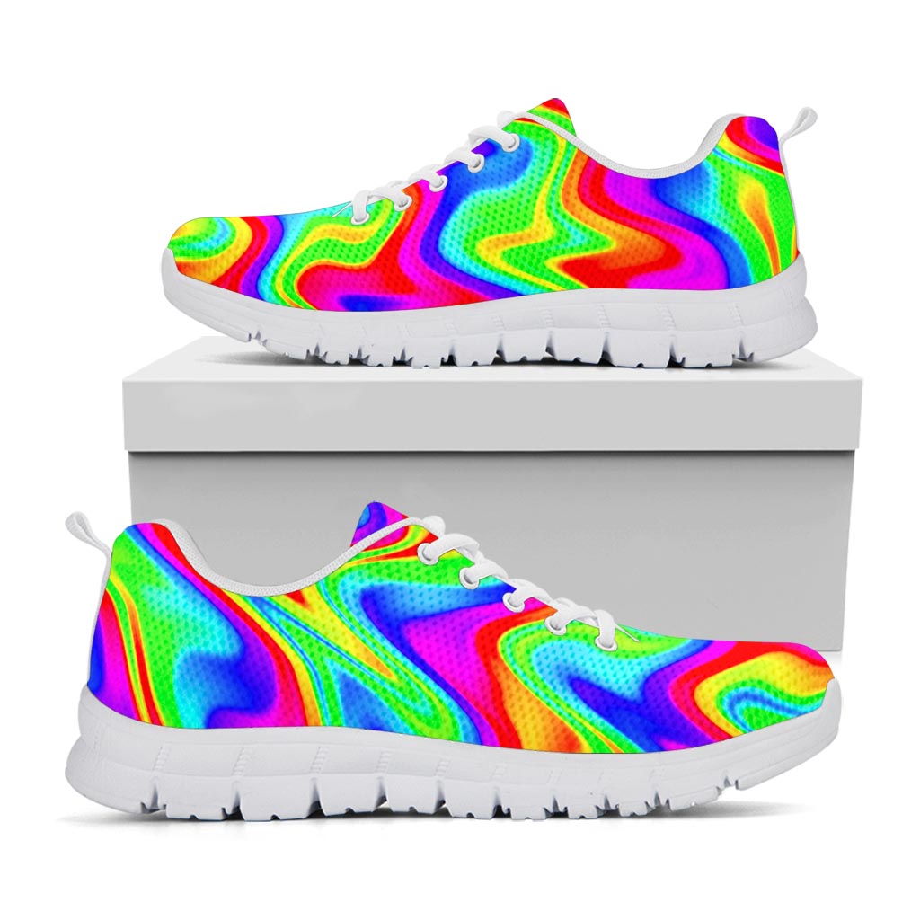 Psychedelic Rainbow Trippy Print White Running Shoes