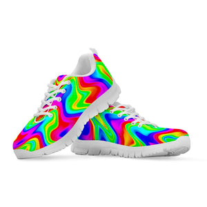 Psychedelic Rainbow Trippy Print White Running Shoes