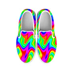 Psychedelic Rainbow Trippy Print White Slip On Sneakers
