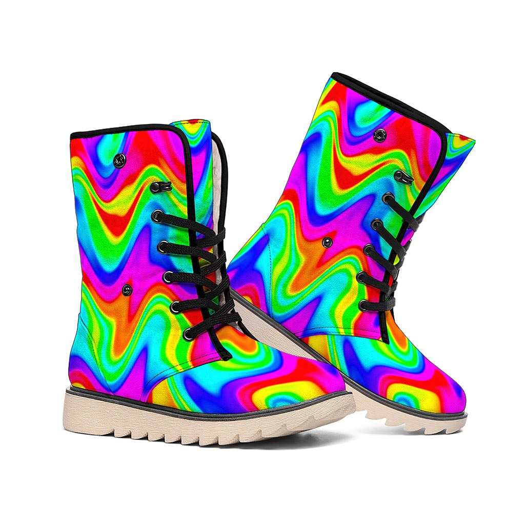 Psychedelic Rainbow Trippy Print Winter Boots