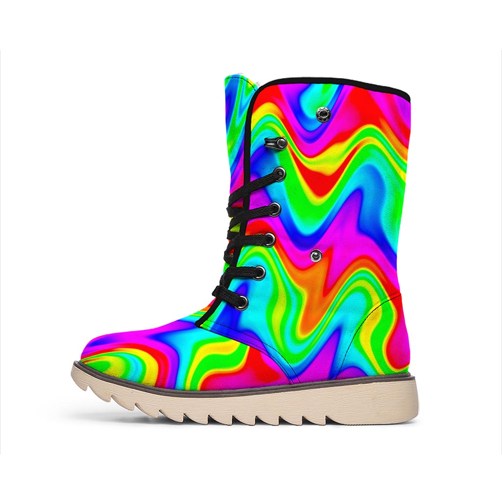 Psychedelic Rainbow Trippy Print Winter Boots