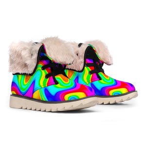 Psychedelic Rainbow Trippy Print Winter Boots