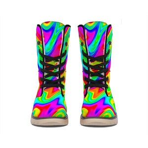 Psychedelic Rainbow Trippy Print Winter Boots