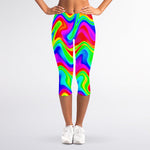 Psychedelic Rainbow Trippy Print Women's Capri Leggings