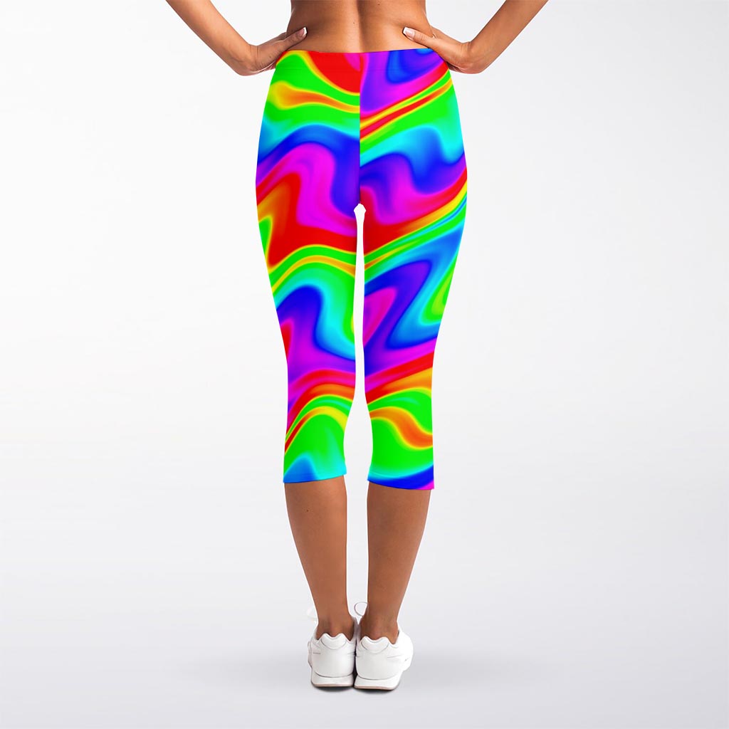 Psychedelic Rainbow Trippy Print Women's Capri Leggings