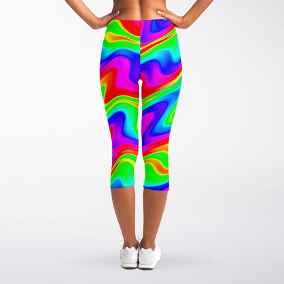 Psychedelic Rainbow Trippy Print Women's Capri Leggings
