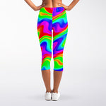 Psychedelic Rainbow Trippy Print Women's Capri Leggings