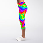Psychedelic Rainbow Trippy Print Women's Capri Leggings