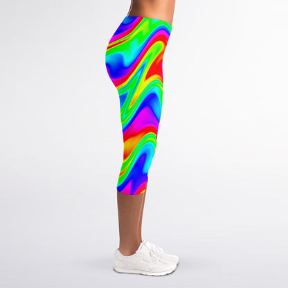 Psychedelic Rainbow Trippy Print Women's Capri Leggings