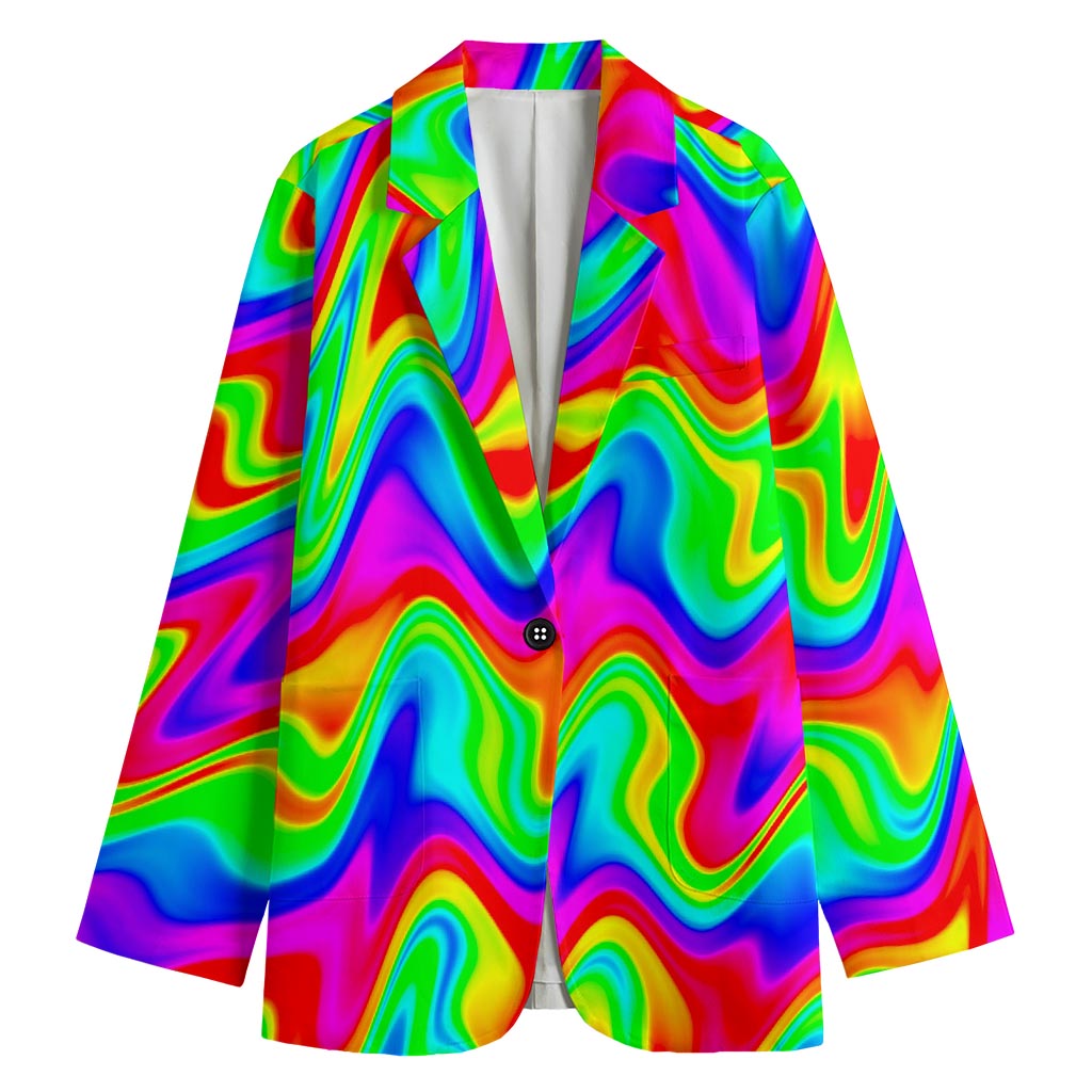 Psychedelic Rainbow Trippy Print Women's Cotton Blazer