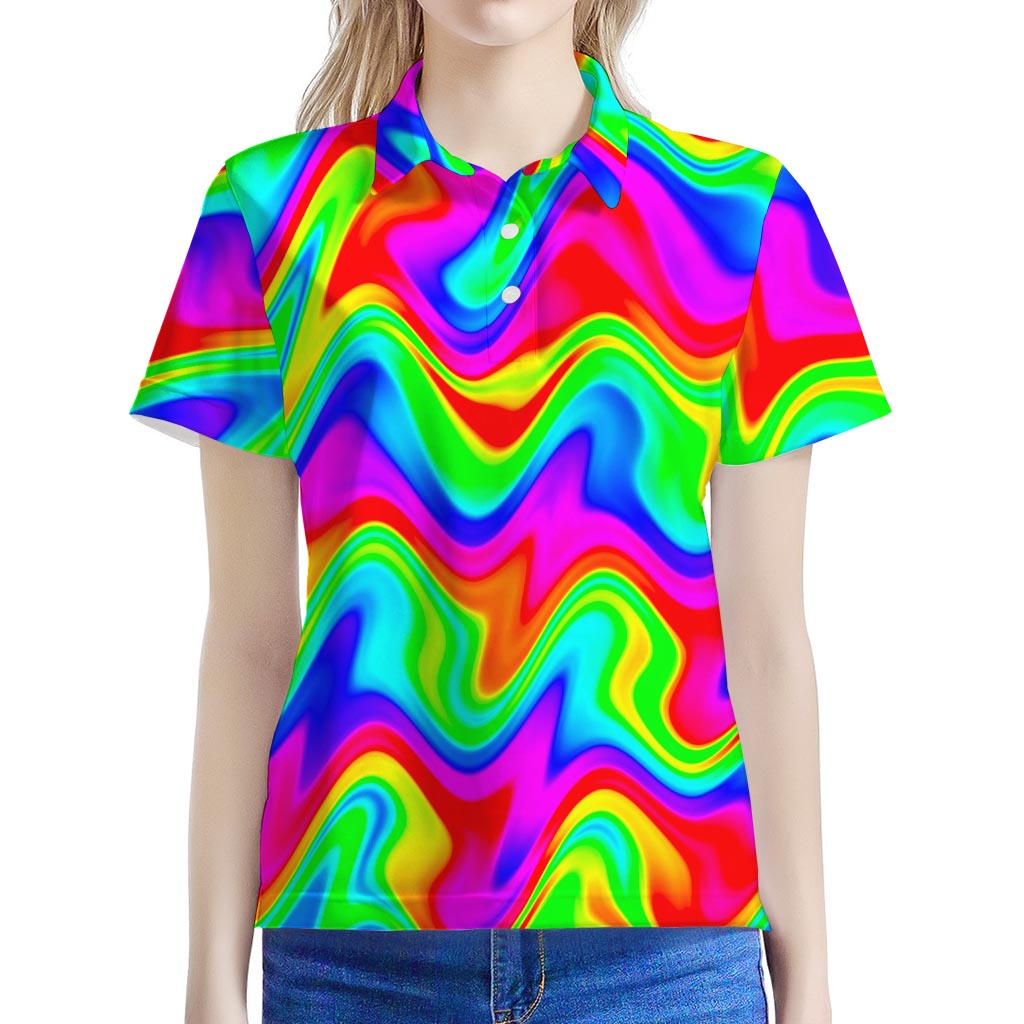 Psychedelic Rainbow Trippy Print Women's Polo Shirt