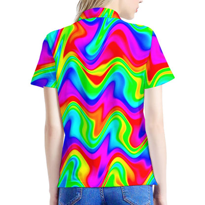 Psychedelic Rainbow Trippy Print Women's Polo Shirt