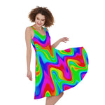 Psychedelic Rainbow Trippy Print Women's Sleeveless Dress