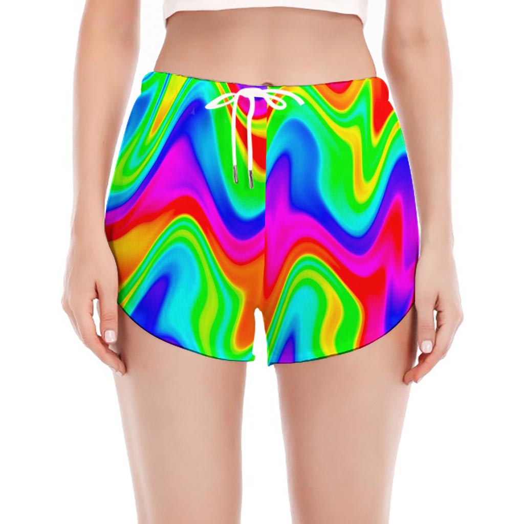 Psychedelic Rainbow Trippy Print Women's Split Running Shorts