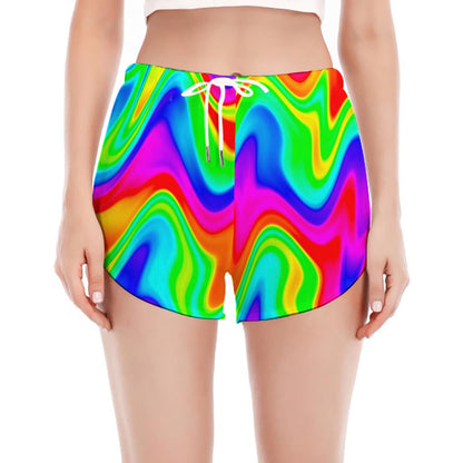 Psychedelic Rainbow Trippy Print Women's Split Running Shorts