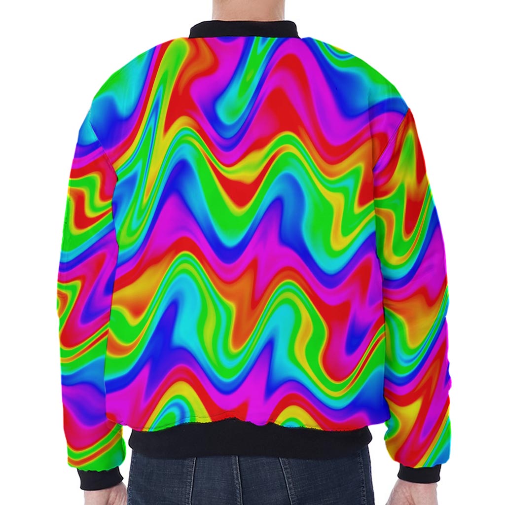 Psychedelic Rainbow Trippy Print Zip Sleeve Bomber Jacket