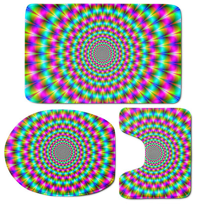 Psychedelic Rave Optical Illusion 3 Piece Bath Mat Set
