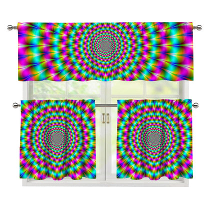 Psychedelic Rave Optical Illusion 3 Piece Kitchen Curtains